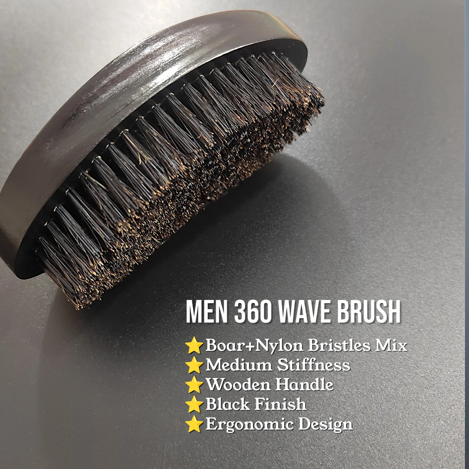 Cepillo Gracemen 360 Wave para Hombres Afro, Cepillo Curvo de Madera con Cerdas de Jabalí y Nylon de Dureza Suave/Media/Dura para Barba y Cabello