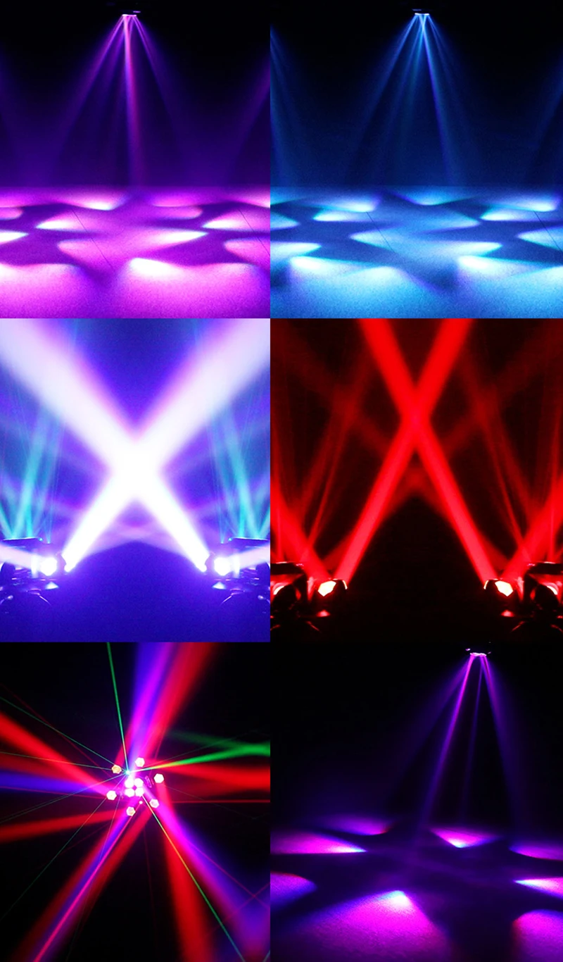 Luz Móvil de 6 Brazos y 150W con Efecto de Haz Láser y Estroboscópico, DMX, Rotación para Escenarios, DJ, Discotecas, Bares, Espectáculos, Luces LED de Haz de Color Completo
