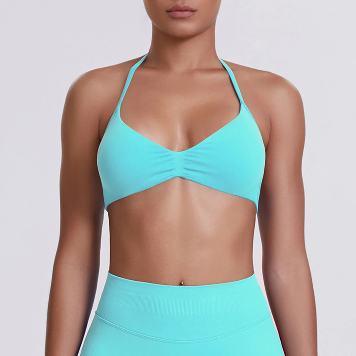 Sujetador Sexy con correa para el cuello para mujer, sujetador de Yoga transpirable con espalda descubierta para Fitness, Sujetador deportivo de Yoga de Color sólido, Top de entrenamiento