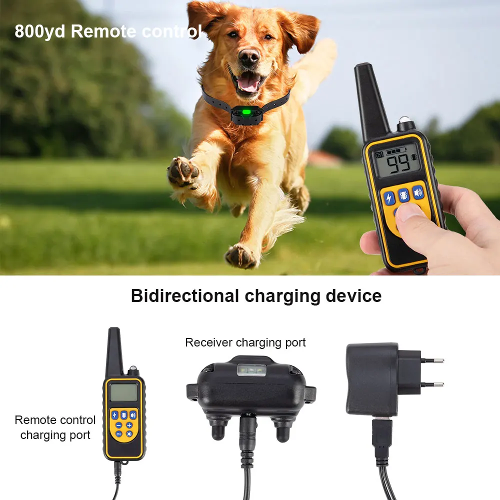 Collar de entrenamiento Digital para perros de 800m, resistente al agua, recargable, Control remoto, mascota con pantalla LCD para todos los tamaños, sonido de vibración de choque