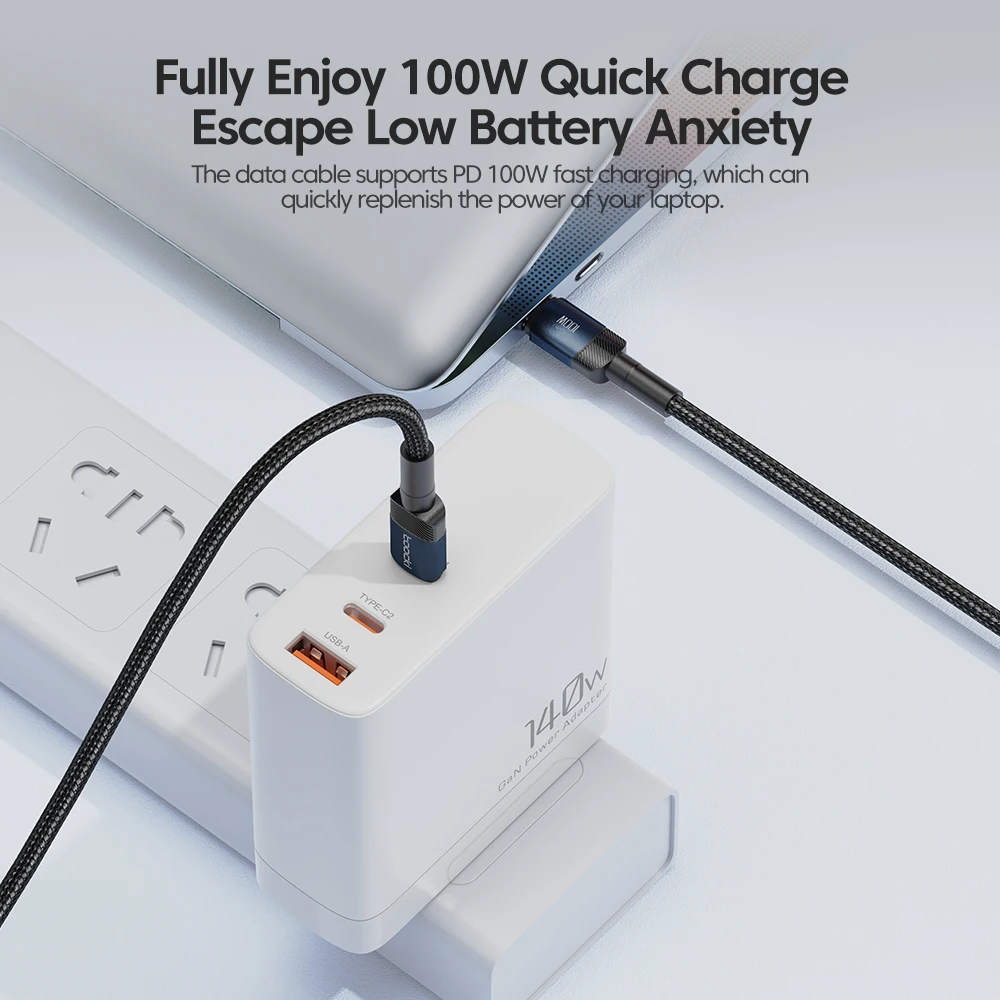 Toocki 100W tipo C a USB C Cable PD carga rápida USB C cargador de teléfono móvil Cable de datos para Huawei Xiaomi Samsung Laptop Tablet