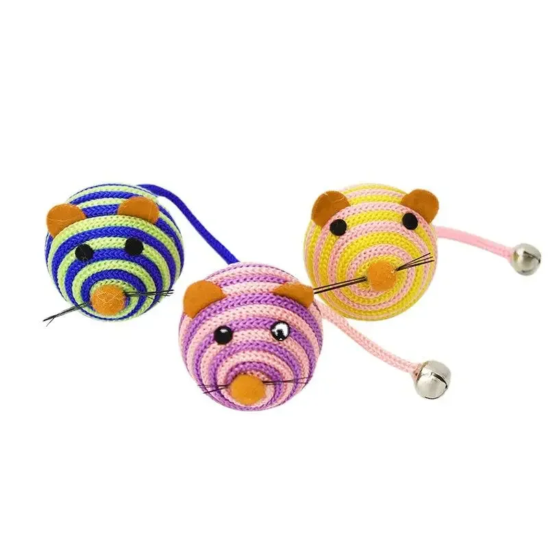 Juguete para Gato de 3/5/7 piezas, cuerda de nailon a rayas, bola redonda, ratón con campana, juguete para masticar para Gato, juguete interactivo para gato, pelota para ratón, producto para mascotas