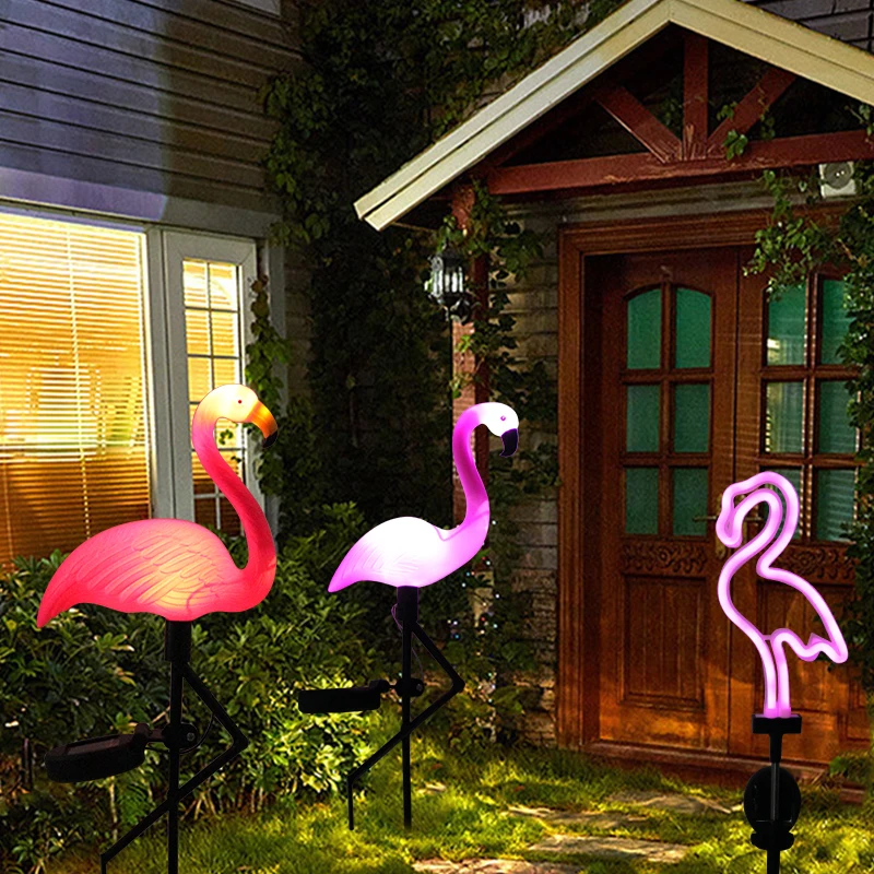 Luz Solar de flamenco, lámpara LED para Patio exterior, luz de jardín, luz de estaca impermeable, decoración de camino, linterna Solar para suelo de Patio