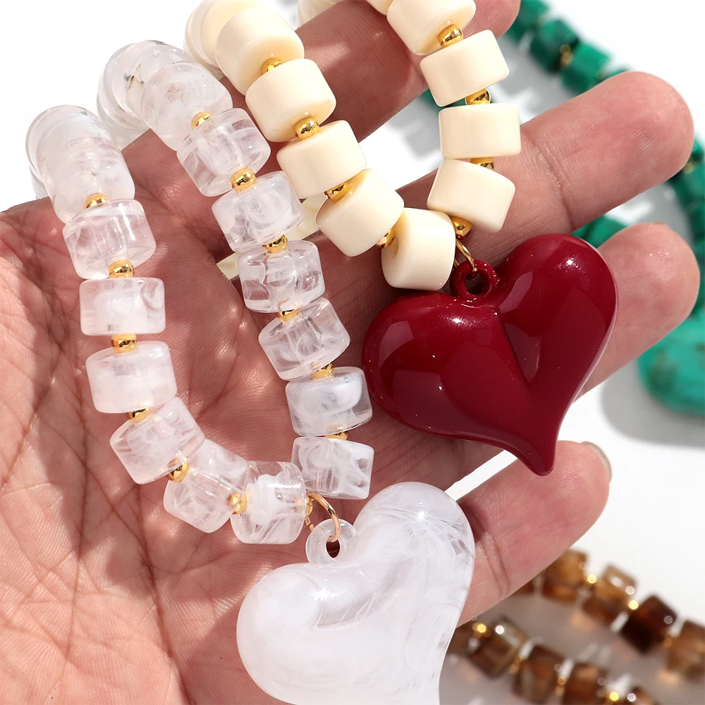 Gargantilla con colgante de corazón de cuentas coloridas acrílicas a la moda, collares con cuentas geométricas a la moda, Collar, regalos de joyería