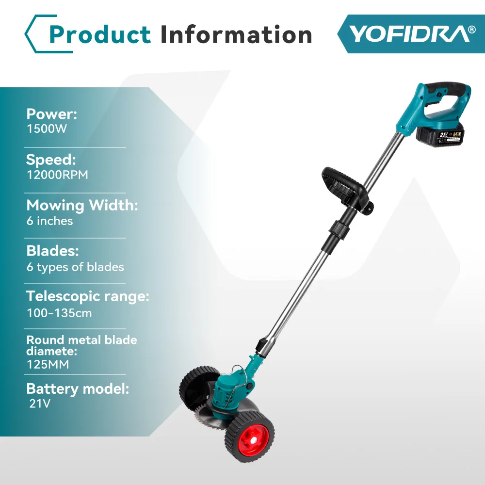 Cortadora de césped eléctrica inalámbrica YOFIDRA, recortadora de césped para jardín, cortadora de 100-135 cm de longitud, herramienta eléctrica para batería Makita de 21 V.