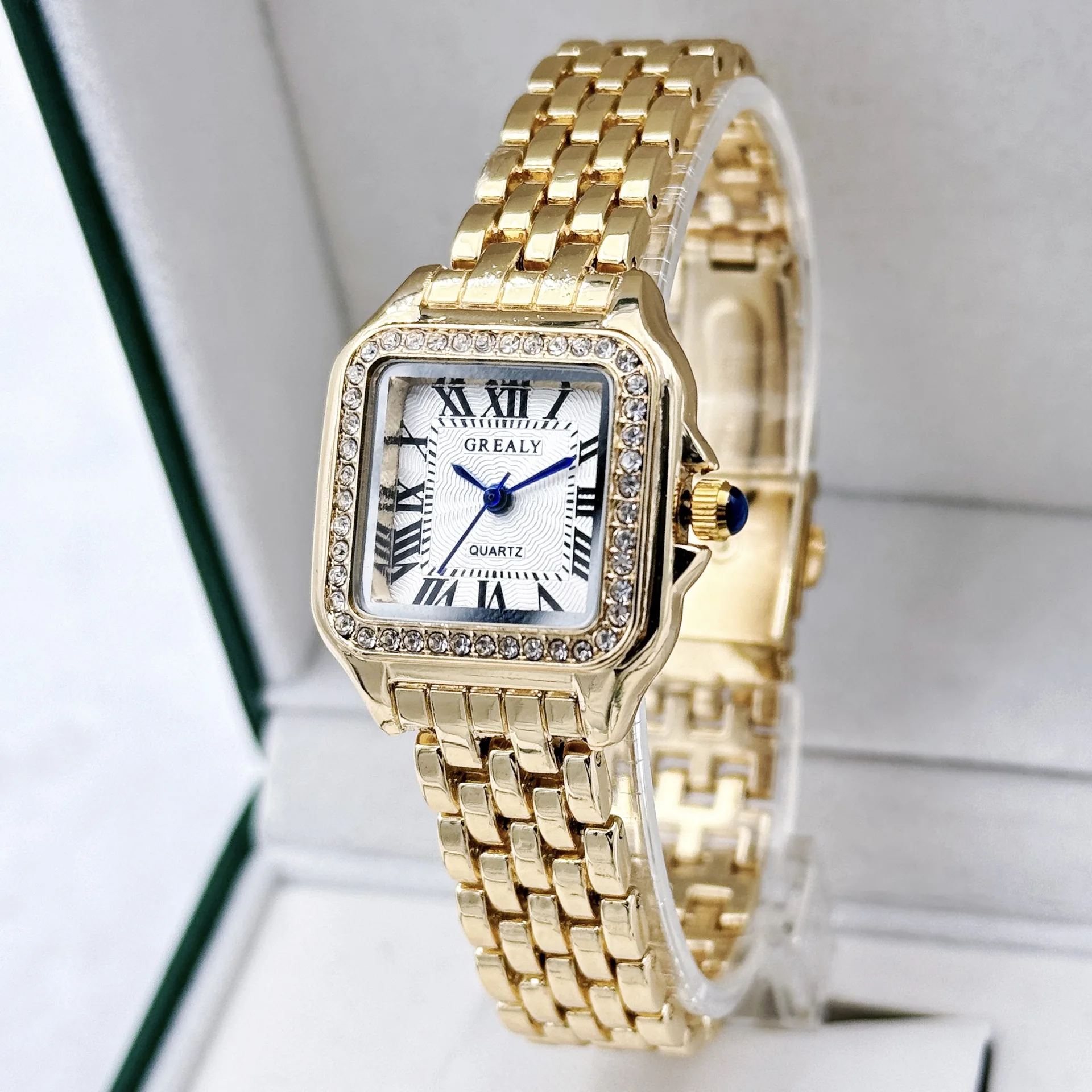Nuevo reloj para mujer, marca de lujo ligera, negocios, acero inoxidable dorado, relojes de cuarzo a la moda para mujer, reloj de pulsera para mujer