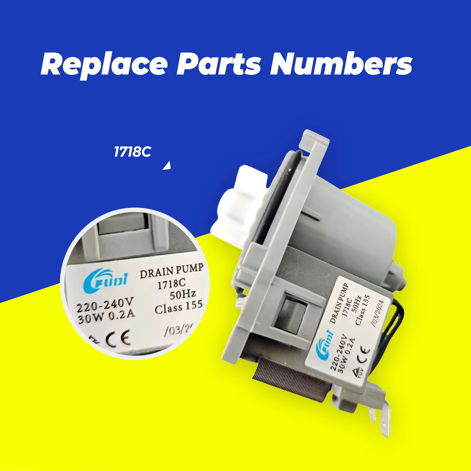 FUDI 1718C 17476000007443 /B25-AL004 220-240V 50Hz 30W 0.2A Bomba de Desagüe Original Universal para Lavavajillas