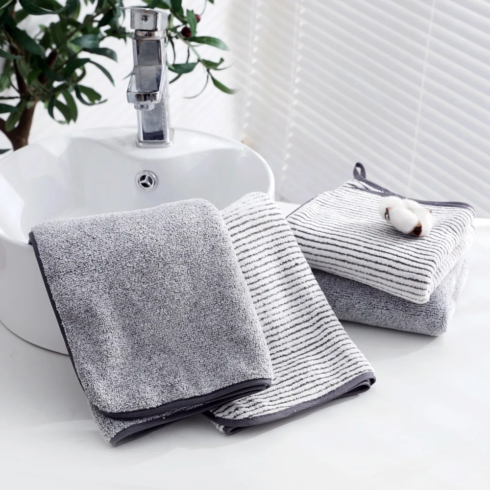 Toalla de mano de bambú a rayas, absorbente y de secado rápido, súper suave, agradable para la piel, para el baño del hogar, 35x75cm, 1 Uds.