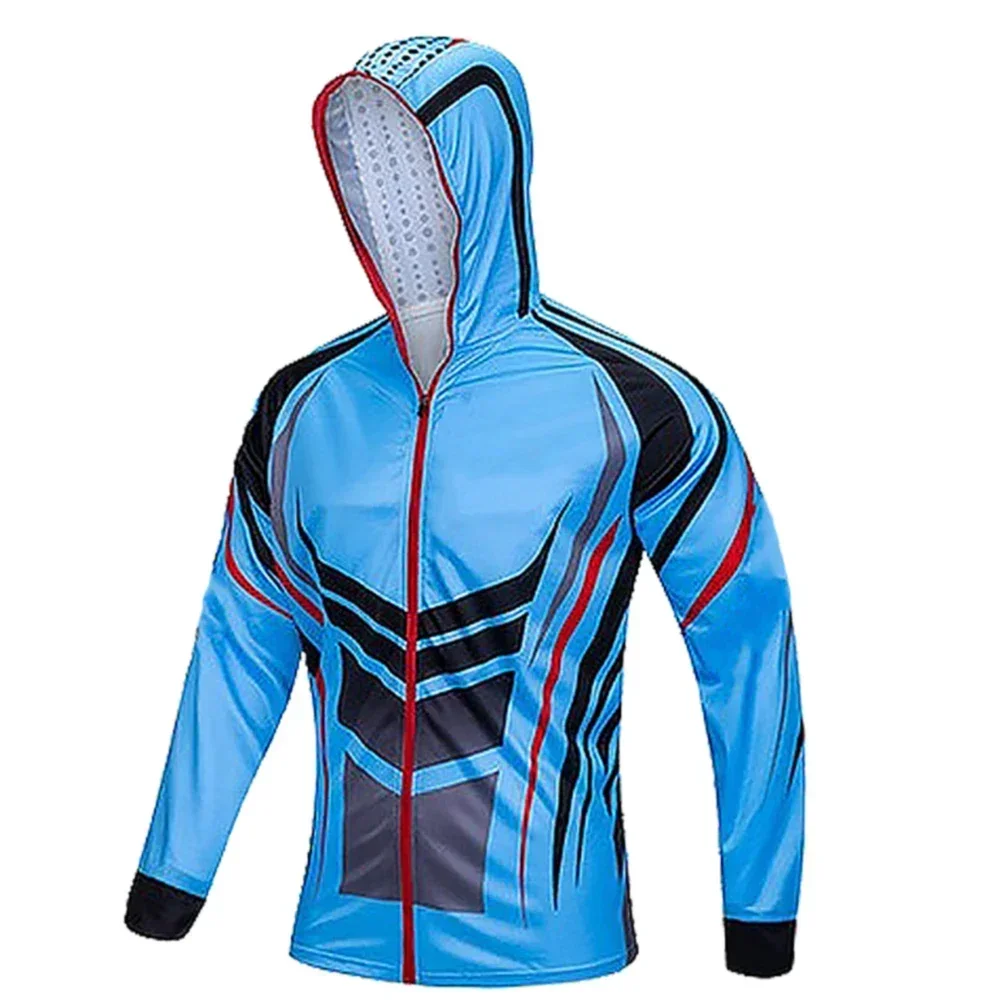 Camisas de pesca con protección UV para hombre, camisa de pesca con estampado con capucha de secado rápido, chaqueta Anti-UV transpirable de manga larga