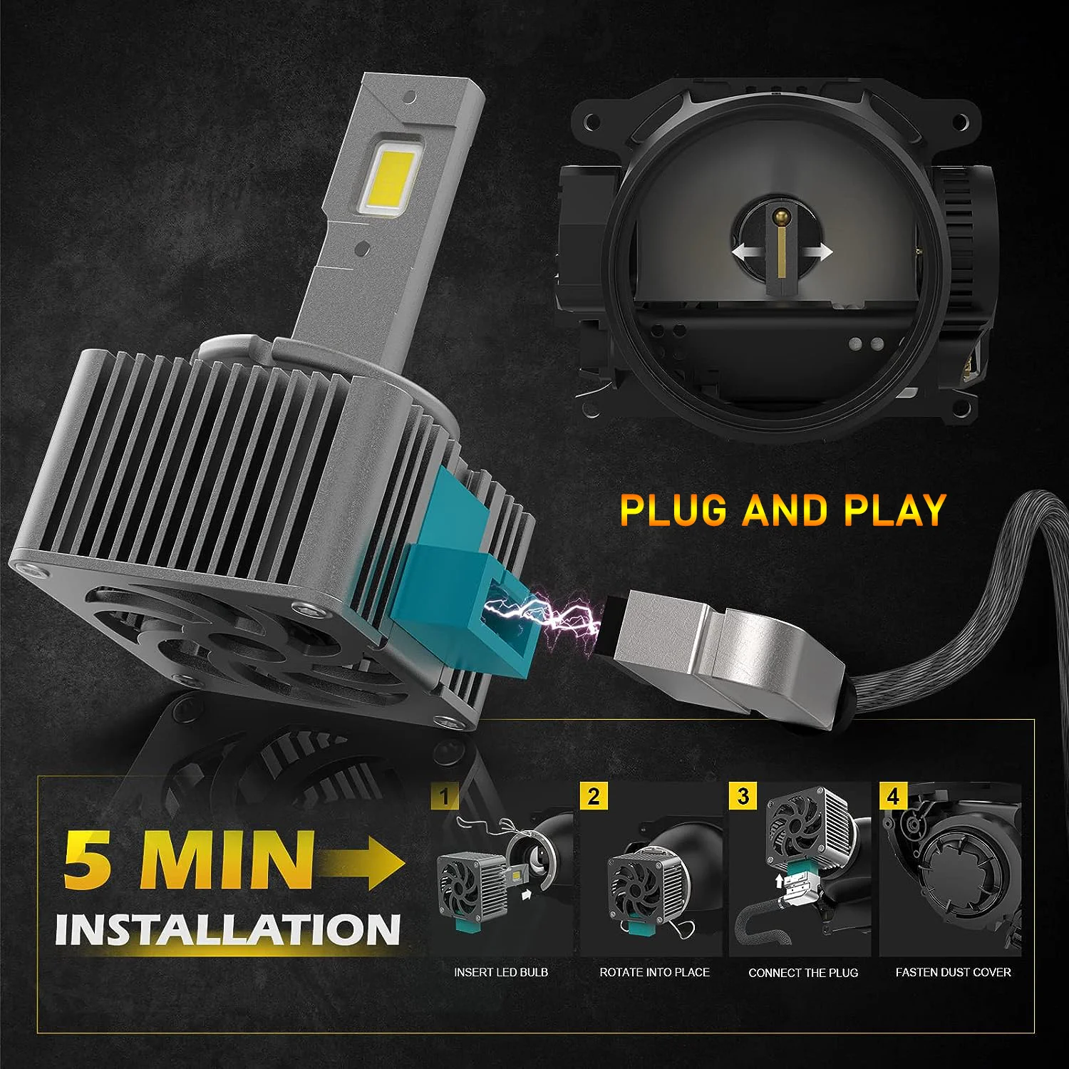 Serie D D1S D3S bombillas LED para faros de coche D2R D2S D4R D4S D5S D8S luces Turbo 6000K 70W Kit de conversión HID Plug & Play de lámpara automática