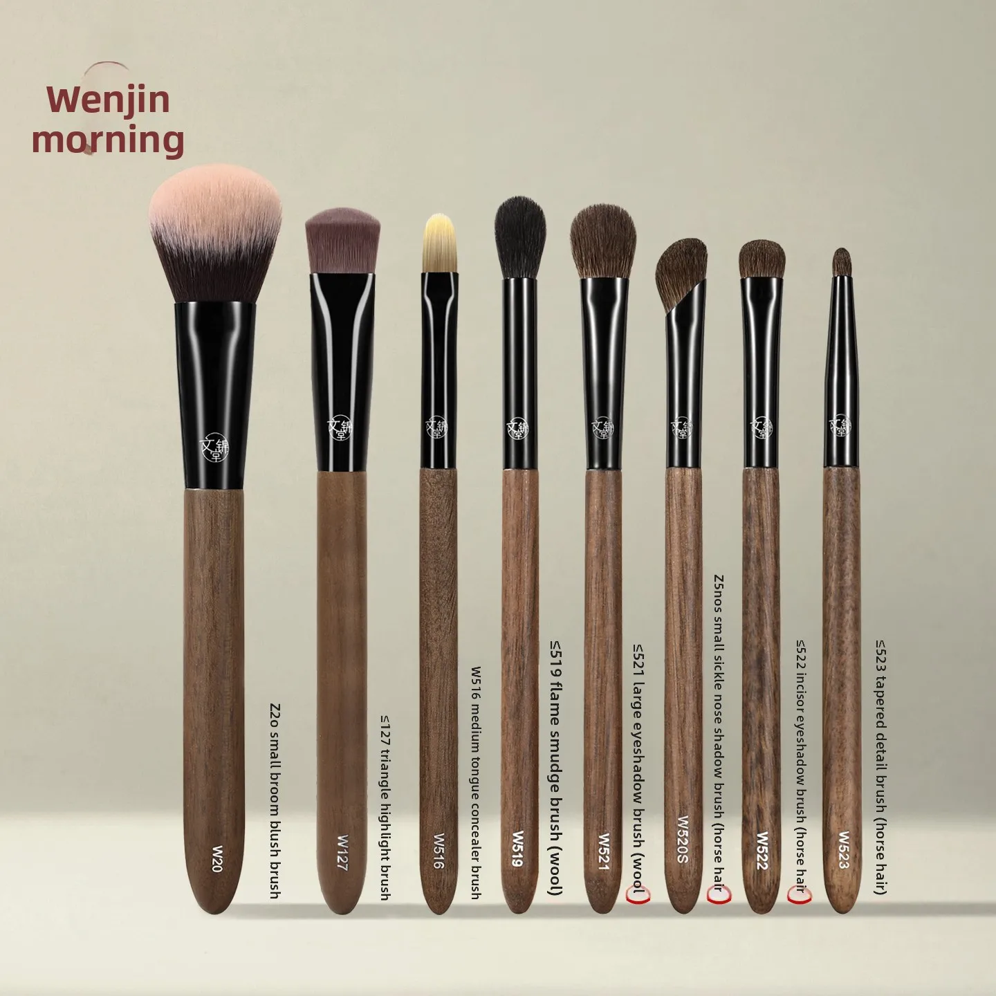 Set de 8 Brochas de Maquillaje de Pelo Animal de Madera de Nogal, Brochas Esponjosas para Colorete, Sombra de Ojos y Base, Herramienta Cosmética para Detalles y Difuminado