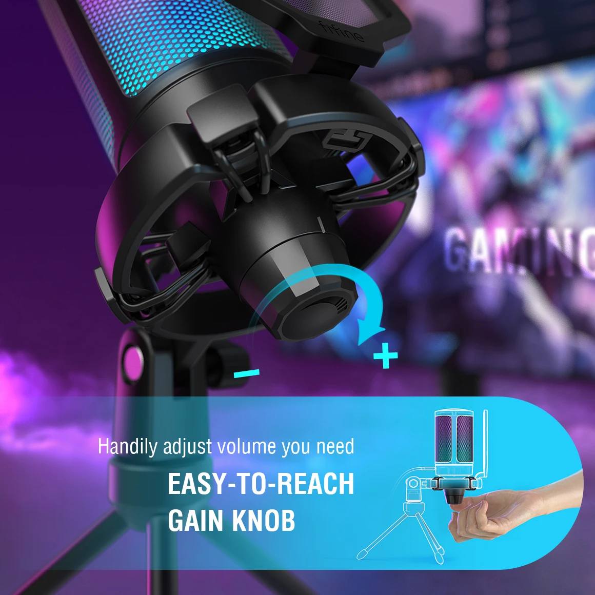 FIFINE Ampligame micrófono USB para transmisión de juegos con filtro Pop soporte de choque y Control de ganancia, Multi Compatible, para PC/PS4/5 -A6V