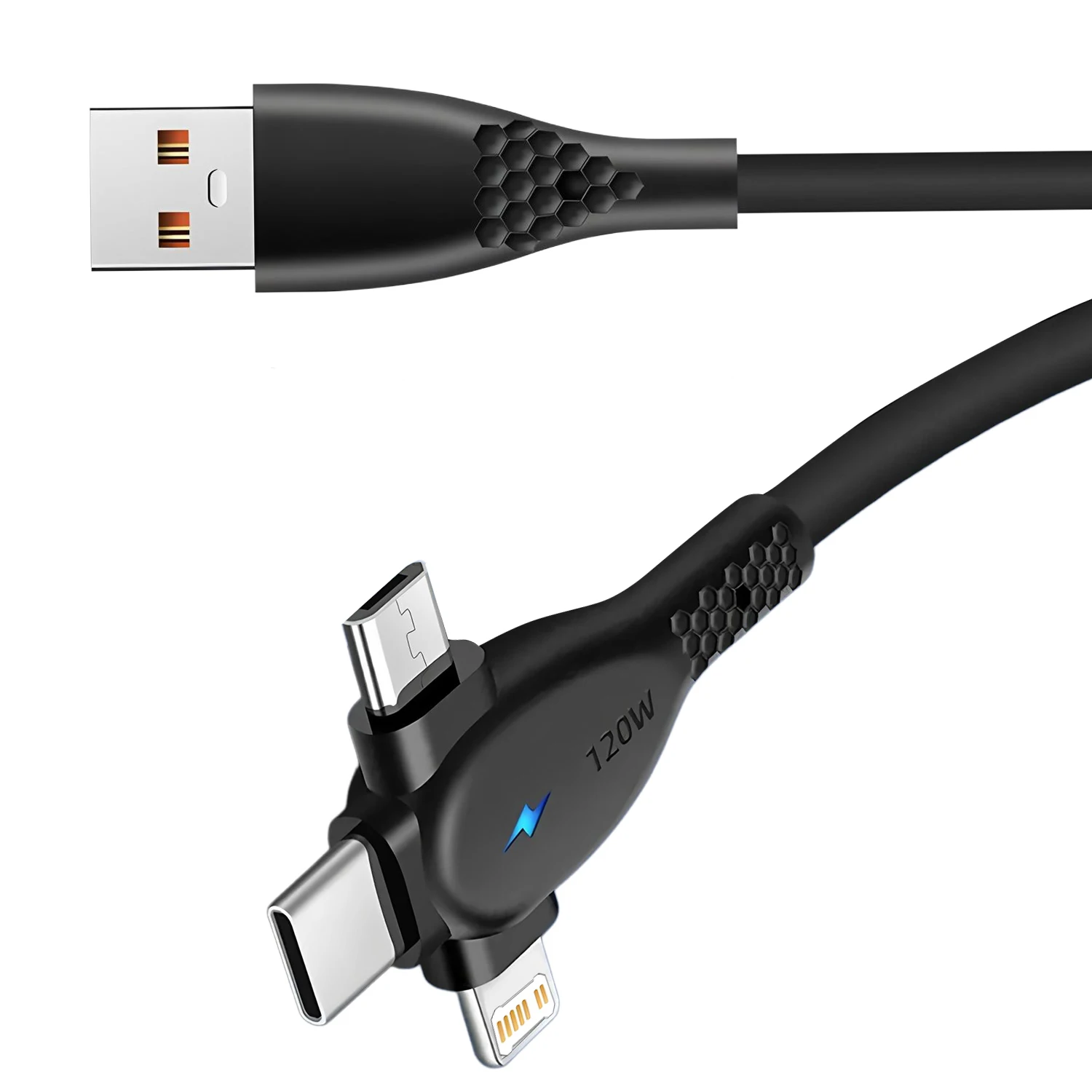 Cable USB 3 en 1, Cable cargador Micro USB tipo C, puerto USB Multi 5A, Cable de carga rápida para Xiaomi iPhone 13 14 15 Pro Max Samsung