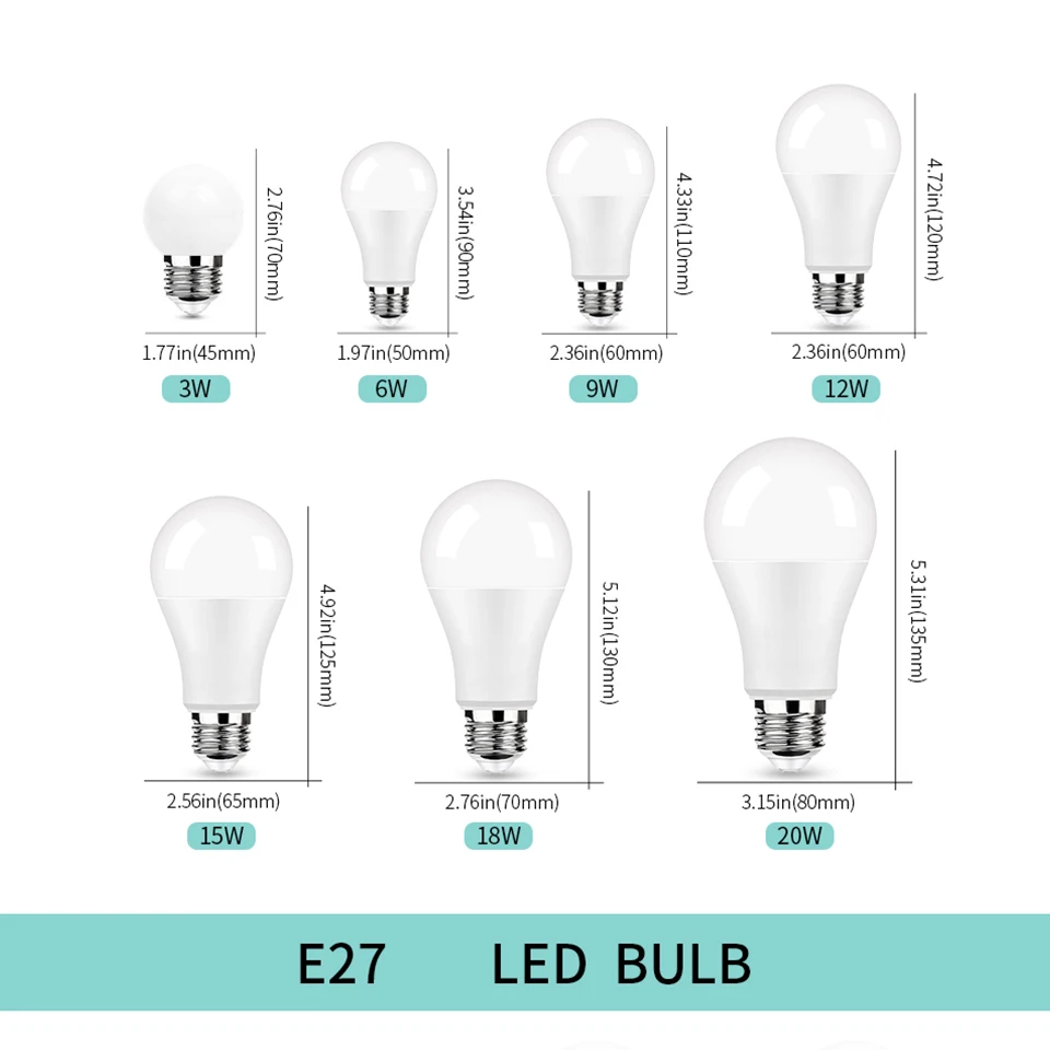 6 unids/lote E27 E14 B22 LED 220V 3W 6W 9W 12W 15W 18W 20W bombilla Led luces Led blancas frías para uso en sala de estar