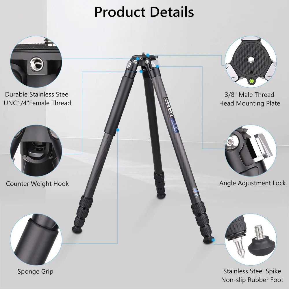 Trípode compacto de fibra de carbono con bolsa de piedra, soporte de cámara de viaje resistente INNOREL CT324C para videocámara Canon, Sony, Nikon, DSLR