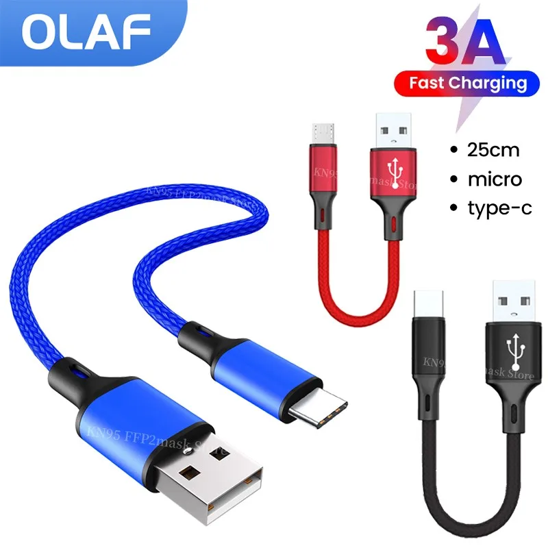 Cable USB Micro Tipo C de 25 cm, Cable de Carga Rápida y Transferencia de Datos para iPhone, Xiaomi, Samsung, Power Bank, Cable USB C con Trenzado de Nailon