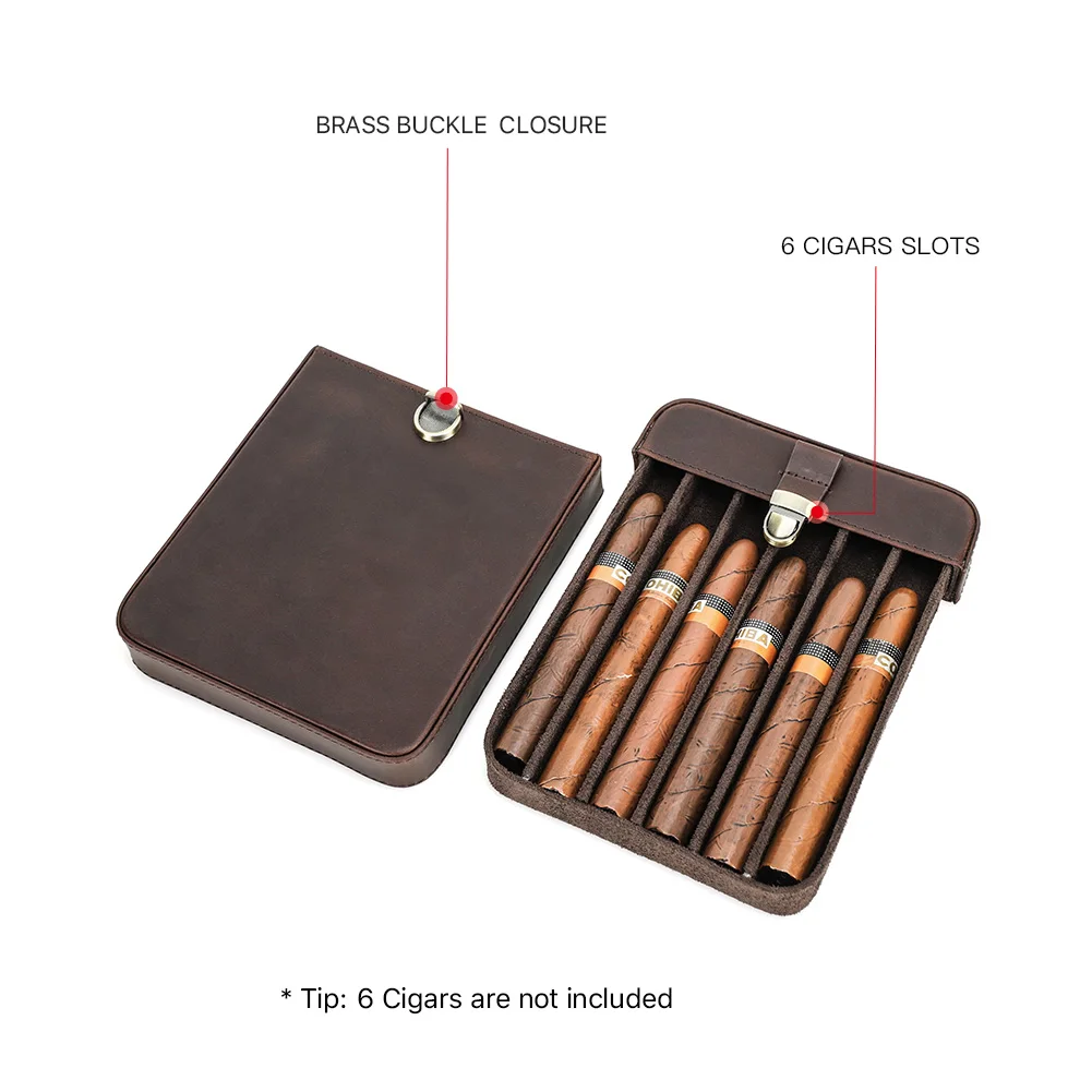 Estuche para cigarros portátil de cuero genuino de lujo, Humidor de viaje, soporte 3/6, bolsa de almacenamiento de cigarros, cuero vacuno Vintage al aire libre