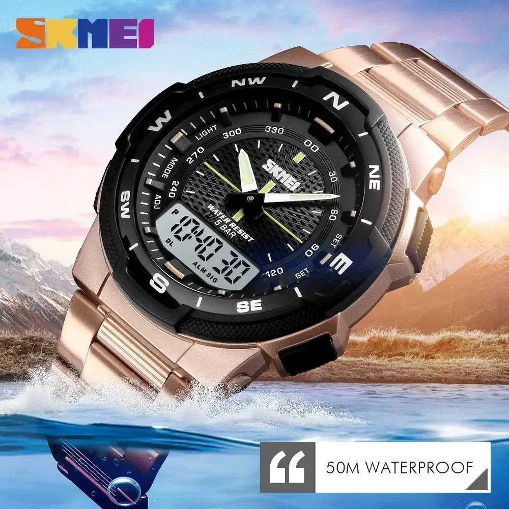 Reloj SKMEI 1370 de lujo de acero resistente al agua para negocios, reloj Masculino, reloj deportivo de cuarzo a la moda para hombre, relojes para hombre