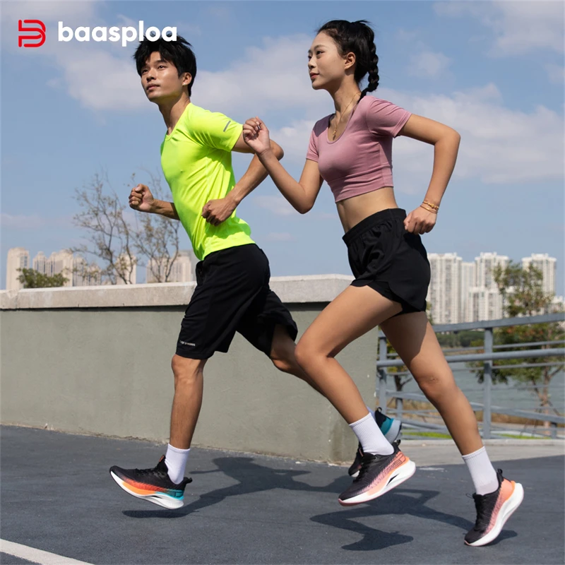 Baasploa, zapatillas para correr para hombre, placa de carbono, zapatillas antideslizantes con amortiguación profesional, zapatillas deportivas informales transpirables para correr para mujer