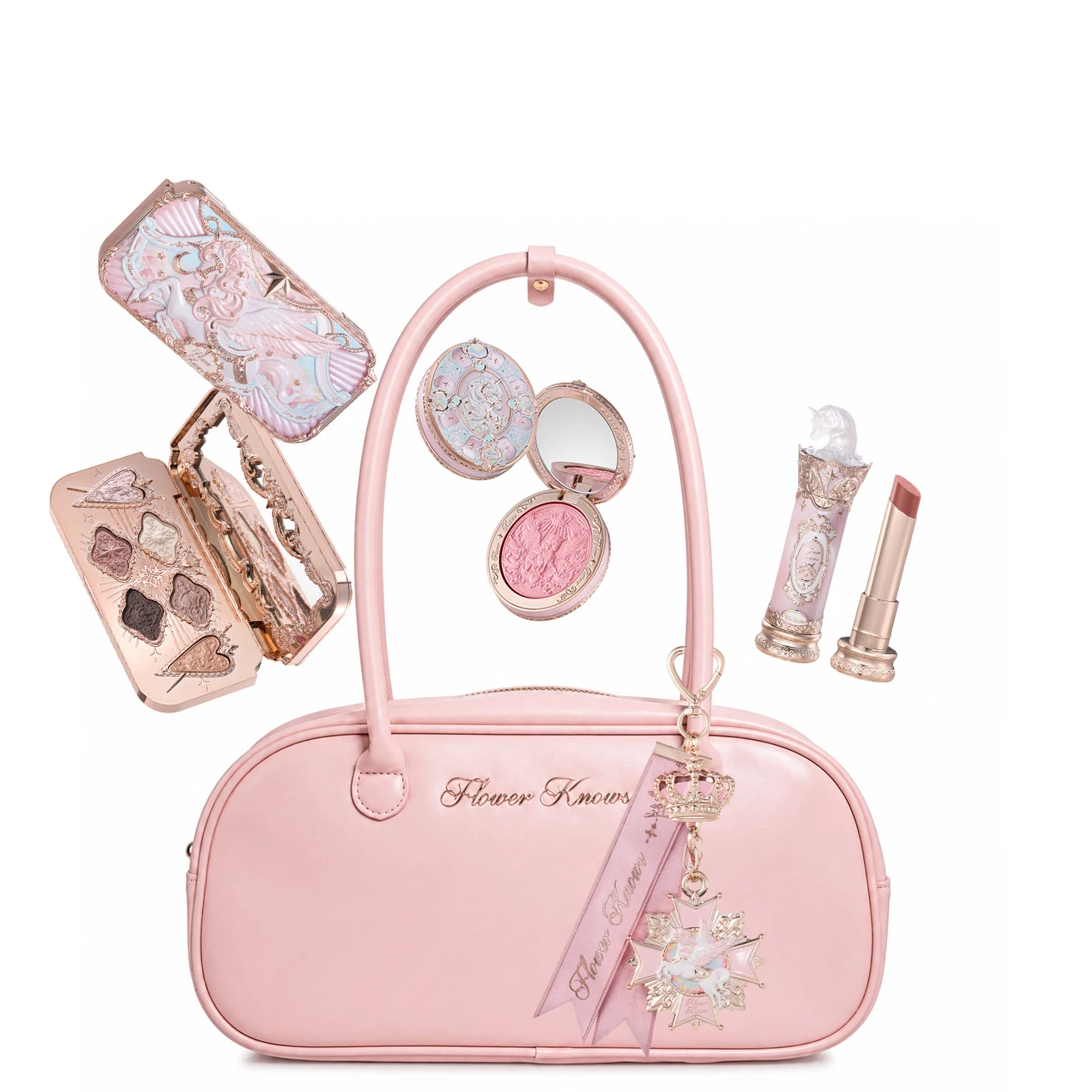 Flower Knows Knight Unicorn Set De Maquillaje Sombra Rubor Labial Con Bolsa Tote Regalo De Belleza Kawaii Coleccion Limitada Para Mujeres Chicas