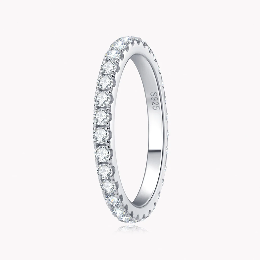 KNOBSPIN-Anillo de moissanita para mujer, de Ley 925 Sortija de plata, oro blanco sólido de 18k, banda Eternity, anillos de compromiso de boda, 2mm, Color D