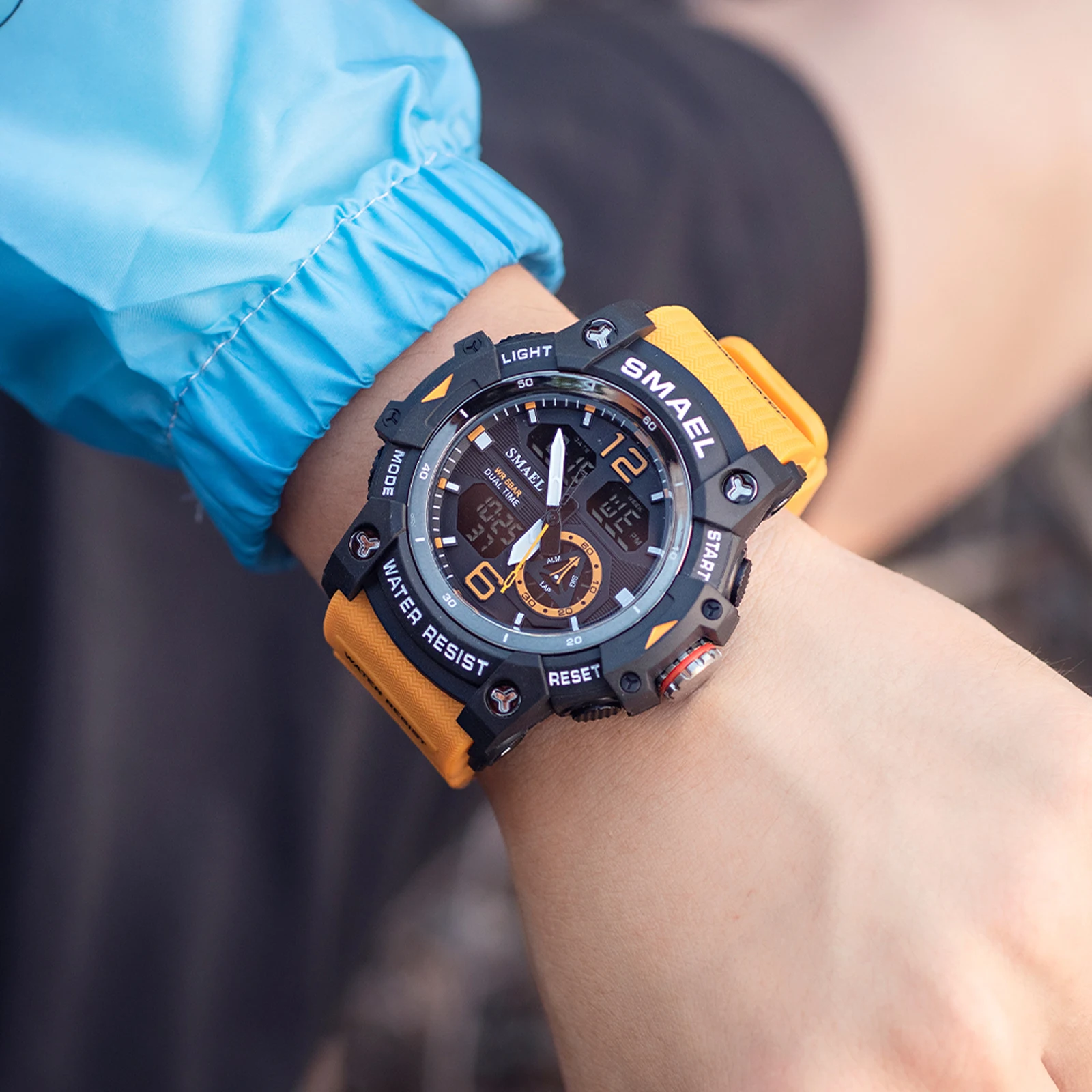 SMAEL-reloj deportivo militar para hombre, cronómetro con alarma, luz trasera Digital LED, pantalla de hora Dual, resistente al agua, 8007