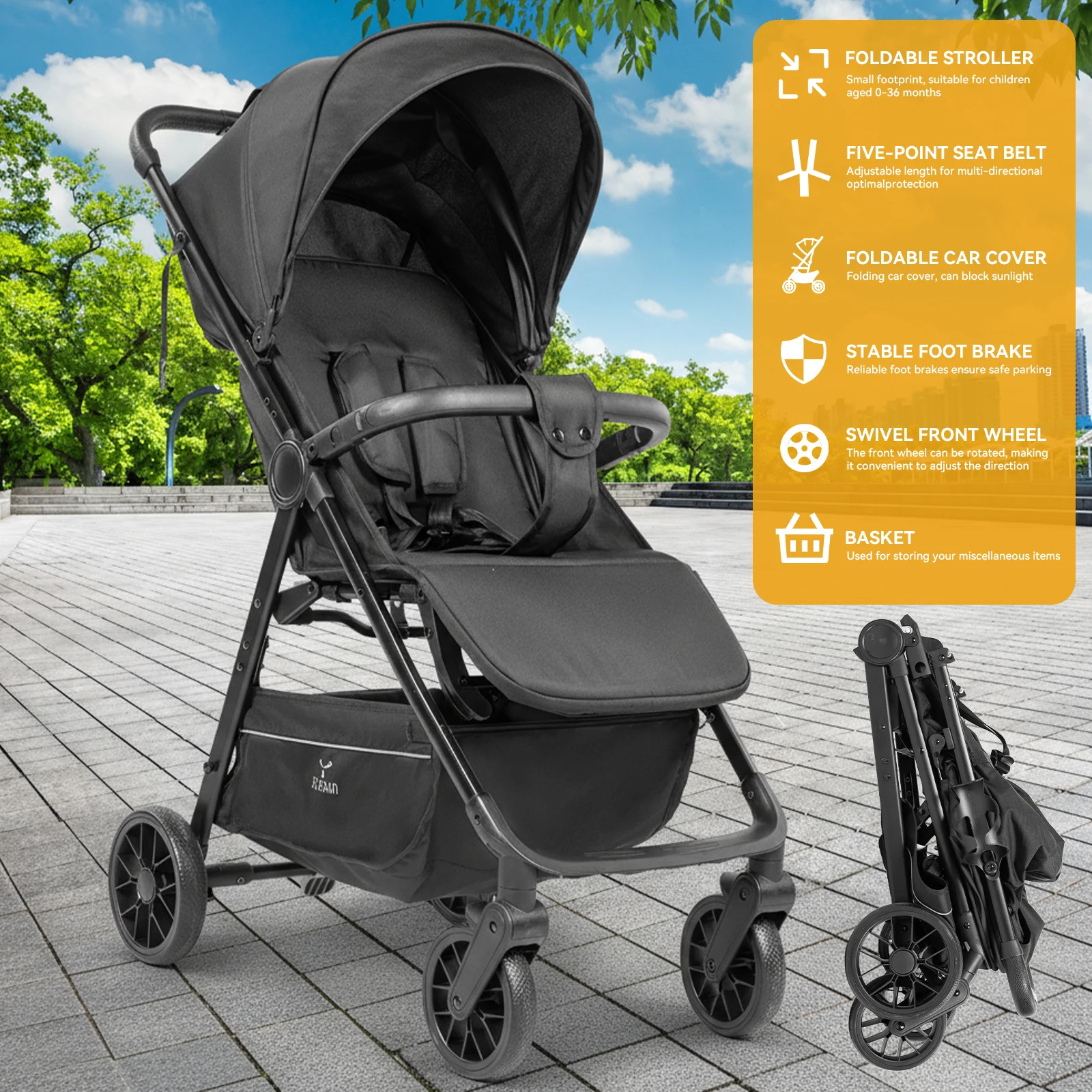 Cochecito ligero para bebé, cochecito de viaje plegable compacto con respaldo ajustable y cesta de almacenamiento grande, cochecito plegable con una sola mano para recién nacidos, bebés y niños pequeños, cochecito portátil fácil de transportar para caminar a diario, ir de compras y viajar