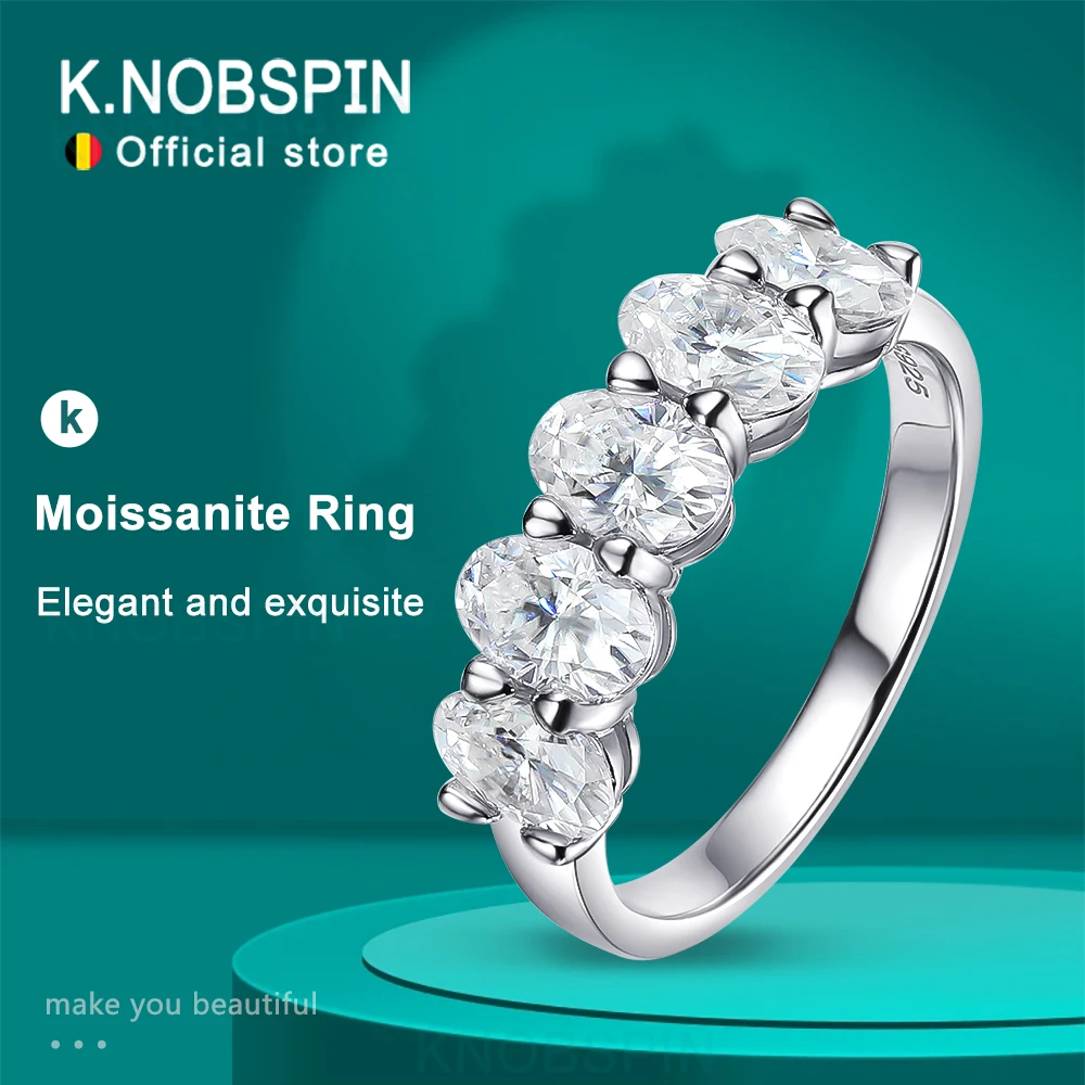 KNOBSPIN D VVS1 4*6mm anillos ovalados de moissanita para mujer joyería fina compromiso boda bandas de eternidad con anillo de plata GRA s925