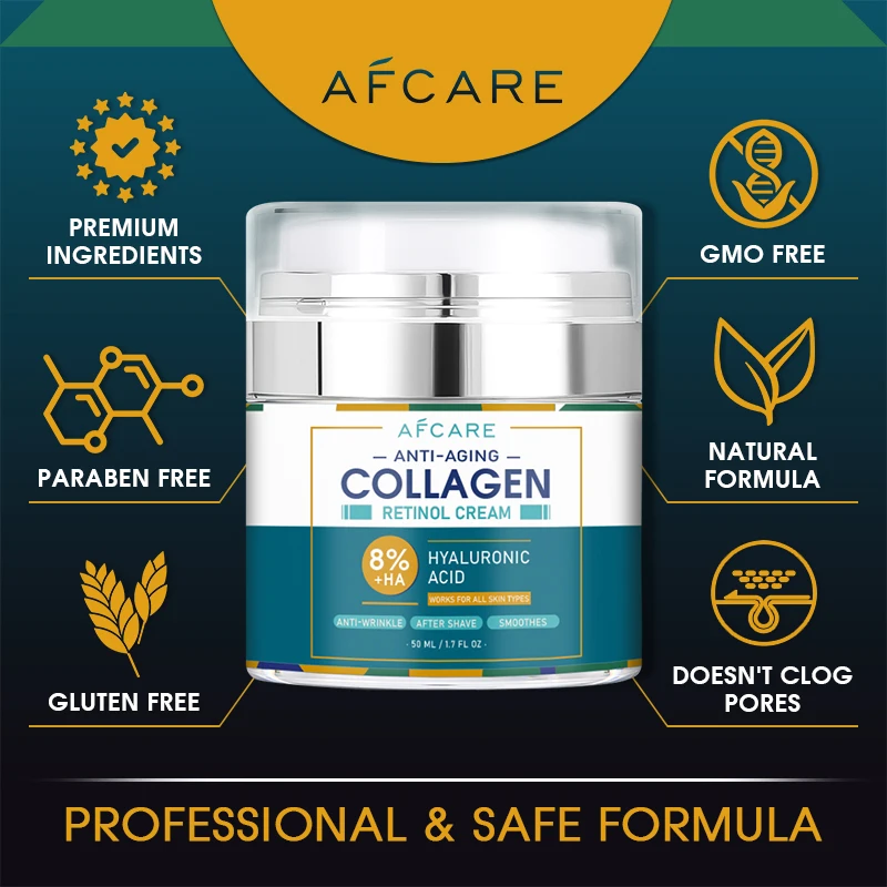 Crema Facial con 8% de Colágeno, Ácido Hialurónico de Alta Calidad, Retinol Antiarrugas, Hidratante y Antienvejecimiento