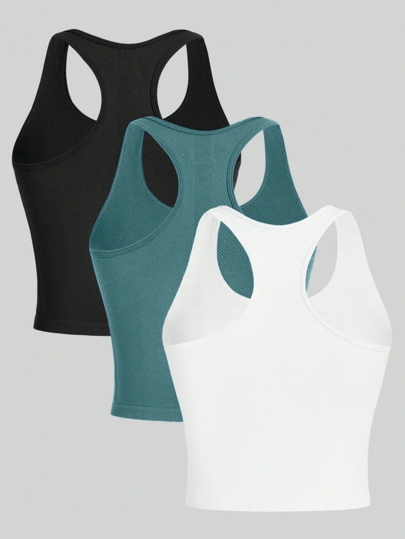 Chaleco de Yoga de 3 piezas para mujer, Tops cortos deportivos con espalda cruzada, ropa de calle sin costuras, camiseta sin mangas transpirable de entrenamiento de punto acanalado para mujer