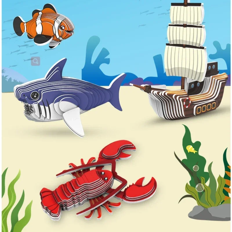 Rompecabezas 3D para niños, juguetes educativos de dinosaurios del Mundo Jurásico, rompecabezas de animales de papel, modelo de dibujos animados, juguetes, regalo del Día de los niños