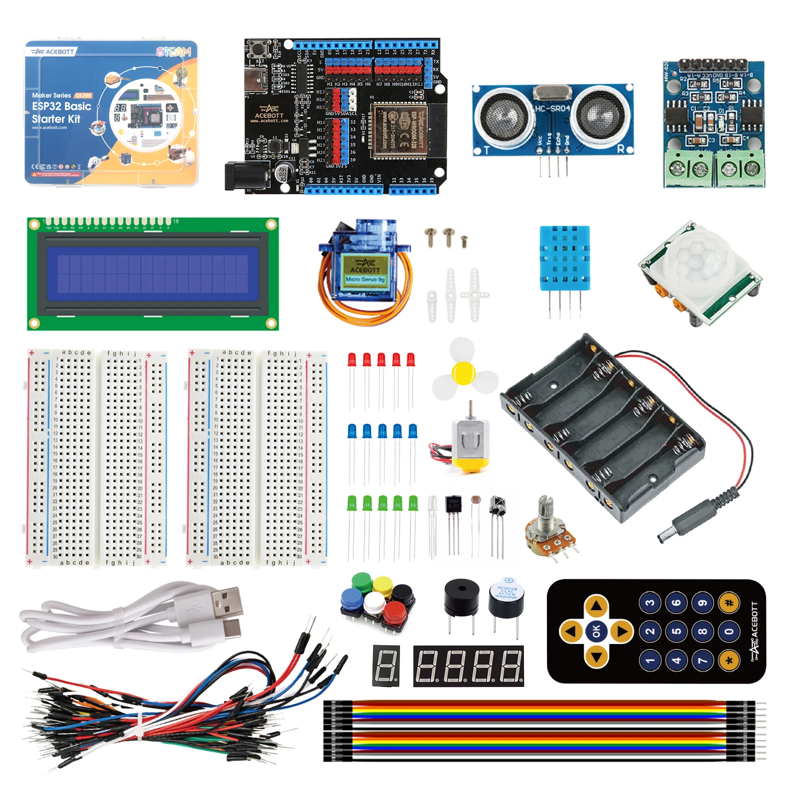 Kit de Inicio Básico ACEBOTT ESP32, Kit de Programación con Sensores IoT ESP32, Kit de Aprendizaje de Ingeniería Electrónica para Arduino