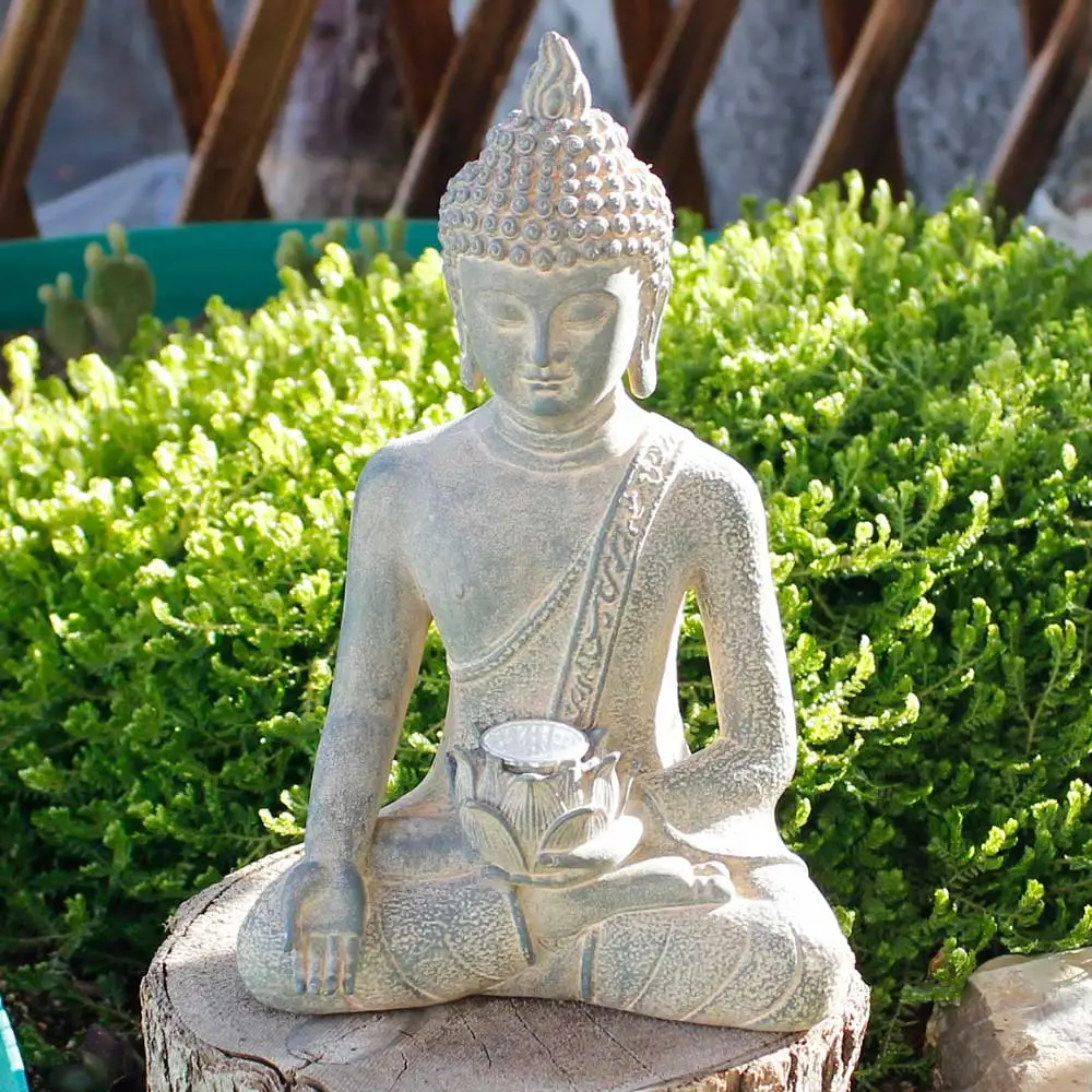 Estatua de Buda meditando Solar, decoración de jardín, luces exteriores, figuritas de jardín Zen impermeables, adornos para Patio, césped y hogar