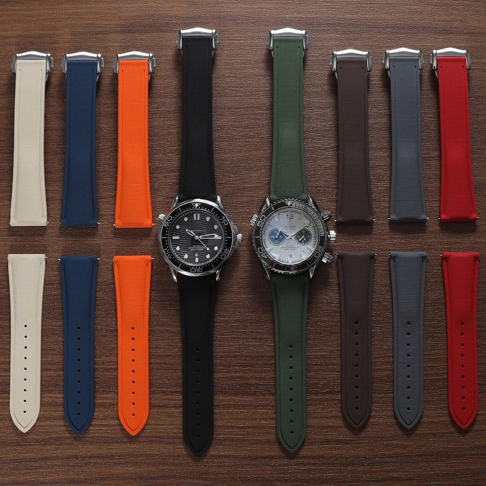 Correa de reloj de caucho FKM de 18mm, 19mm, 20mm, 21mm, 22mm con hebilla desplegable de liberación rápida, tipo lona, impermeable