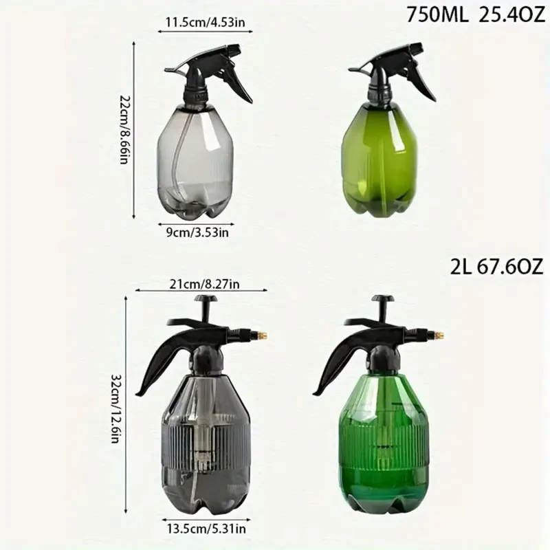 Botella pulverizadora de 750ml y 2L, regadera neumática multifunción para riego de flores para el hogar con gran capacidad