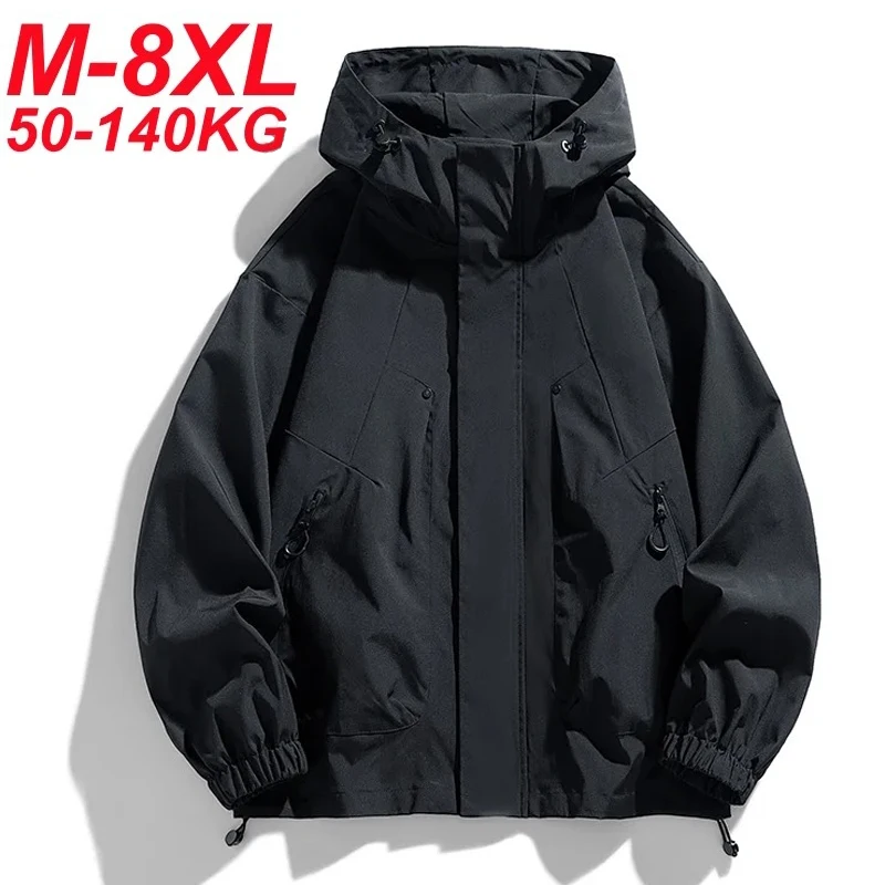 Softshell 8XL chaqueta de hombre cortavientos con capucha gabardina de gran tamaño 6XL 7XL de talla grande impermeable negro Bomber Camping abrigos finos sueltos