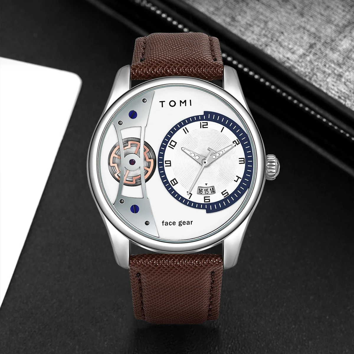 TOMI-Conjunto de caja de regalo para hombre, reloj de cuarzo minimalista de negocios, reloj desmontable de doble correa versátil de lujo, regalo de Festival