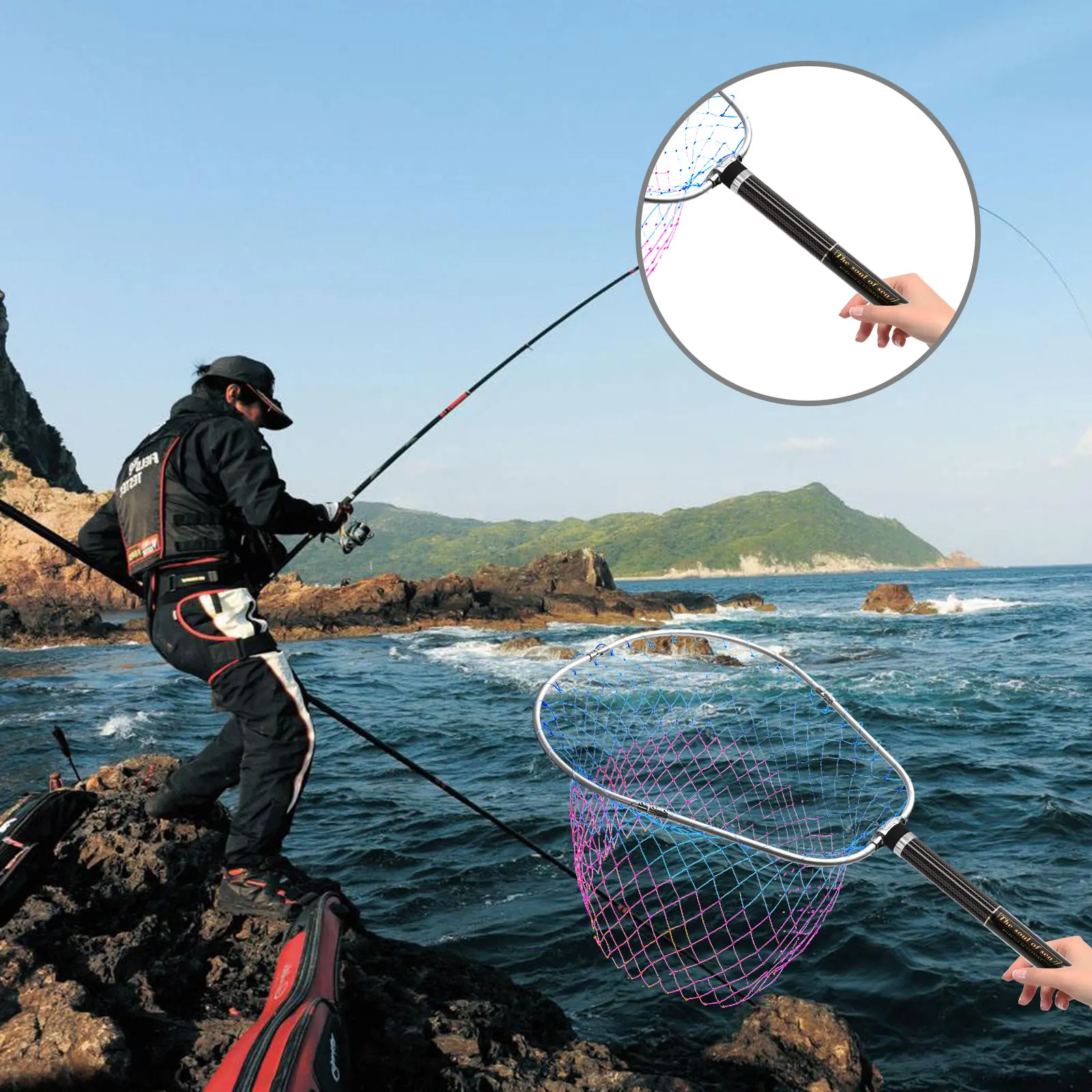 SANLIKE-Red de aterrizaje de pesca telescópica, malla de mano plegable portátil, poste de carbono para carpa, aparejos de pesca, liberación de captura, 240cm