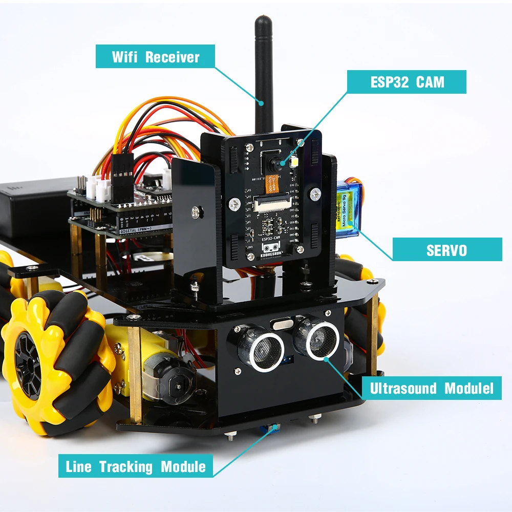 KUONGSHUN-Kit de Robot ESP32 Cam 328P, placa de desarrollo de código abierto, Robot inteligente para coche, cámara ESP32, Kit de inicio de robótica para Arduino