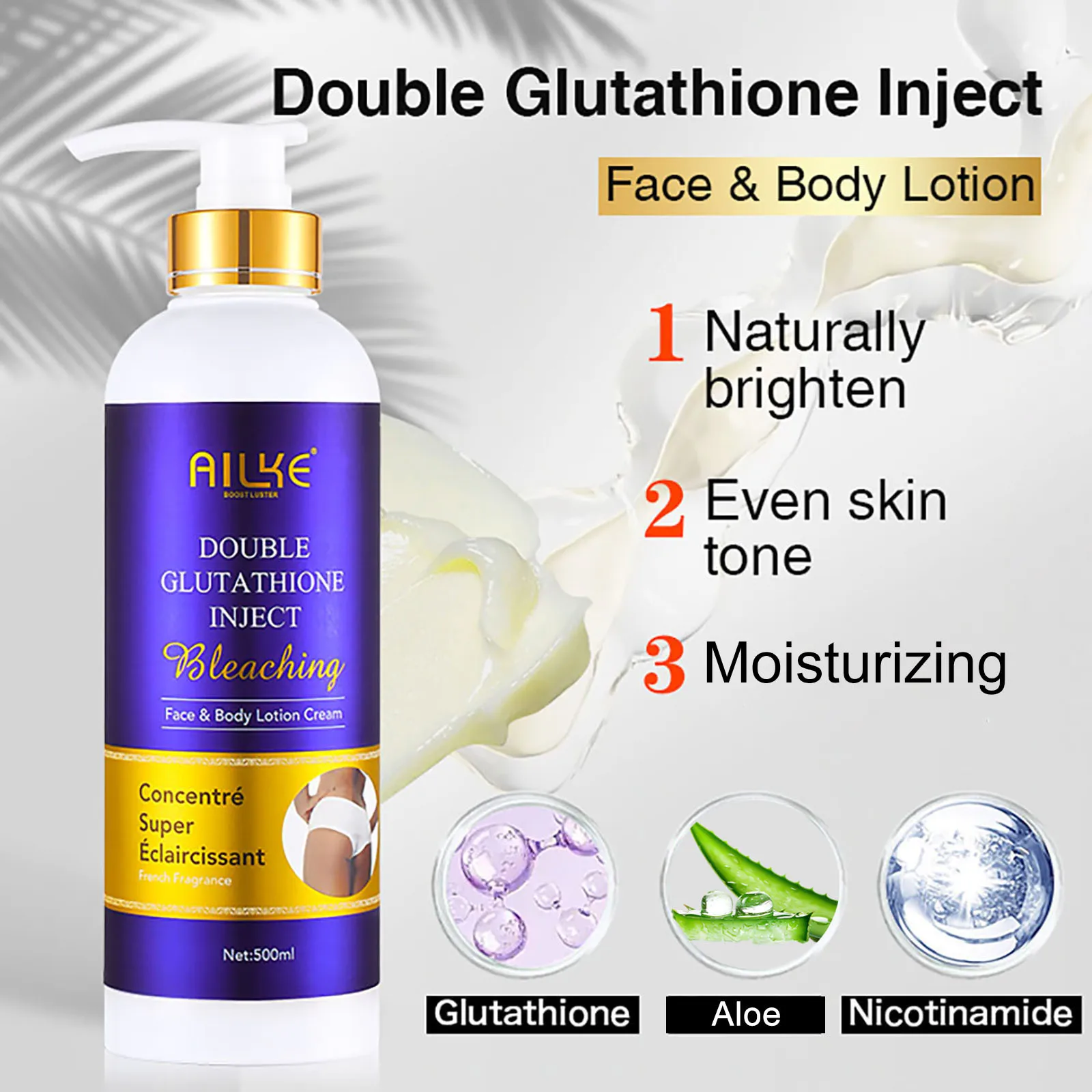 Set de Cuidado de la Piel Blanqueador con Glutatión AILKE, Suero Facial y Loción Corporal, Reduce Manchas Oscuras, Pigmentación, Hidratante