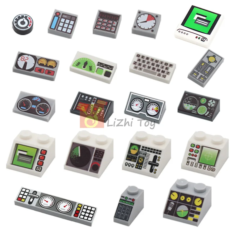 20 piezas medidor de instrumentos de azulejos impreso, teclado de tablero, Panel central de Control, bloques de construcción compatibles con 85984 3039 3070 3069