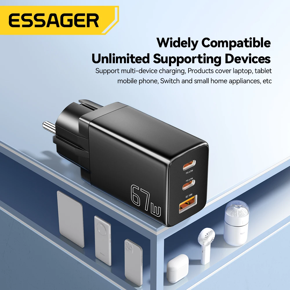 Essager GaN USB tipo C cargador 67W 45W 33W KR enchufe de la UE carga rápida para Samsung iPhone 16 15 14 Pro Huawei teléfono portátil Chagers