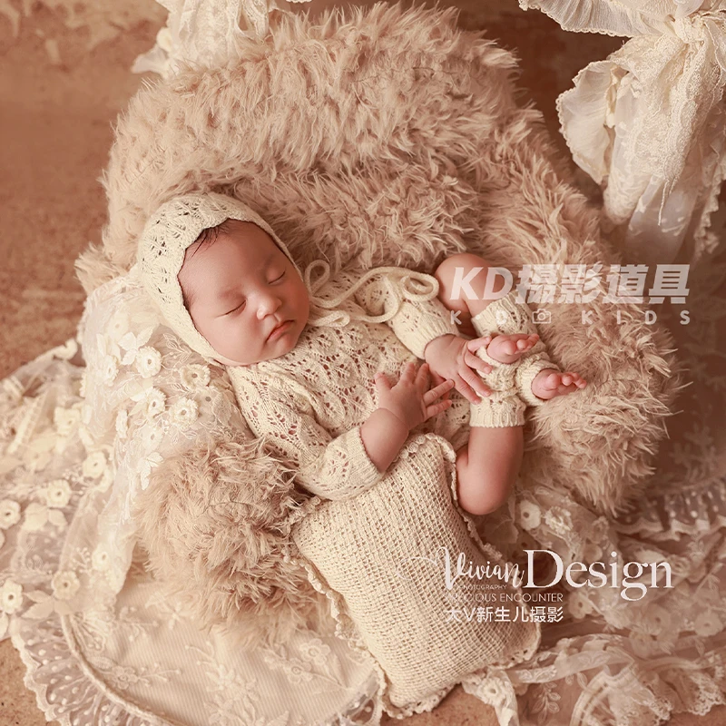 Traje de fotografía para recién nacido de estilo vintage, mono de punto para bebé, mameluco + sombrero + calcetines para sesión de fotos, bautizo, Baby Shower