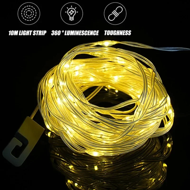 Luces solares para acampar al aire libre, cadena de luces de 10 metros, luz para tienda de campaña al aire libre, luz de ambiente RGB, linterna LED con gancho ﻿