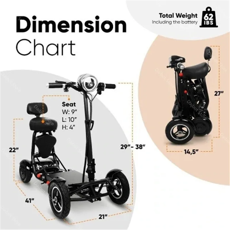 Scooter Eléctrico para Adultos con Discapacidad, Doble Motor 500W36V, Scooter de Movilidad de 2 Plazas, 4 Ruedas, Plegable, Scooter Eléctrico para Padres e Hijos