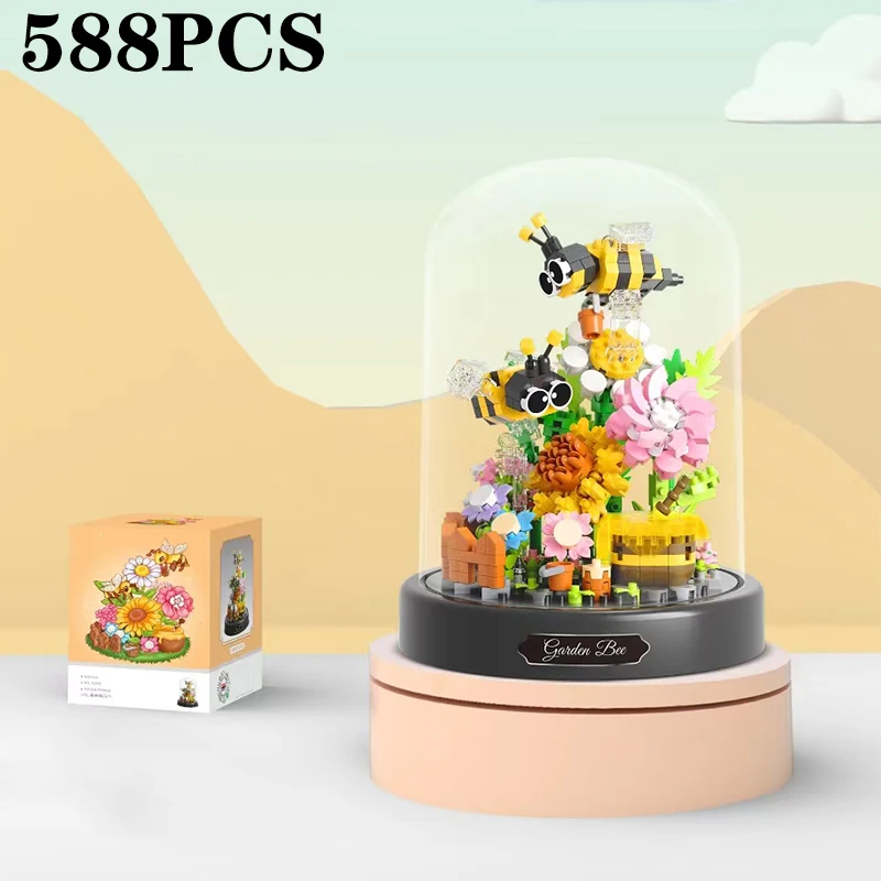 Bloques de Construcción de Bonsái de Flores y Mariposas, Modelo de Planta en Maceta con Cubierta Antipolvo, Juguete Educativo DIY, Regalo Navideño