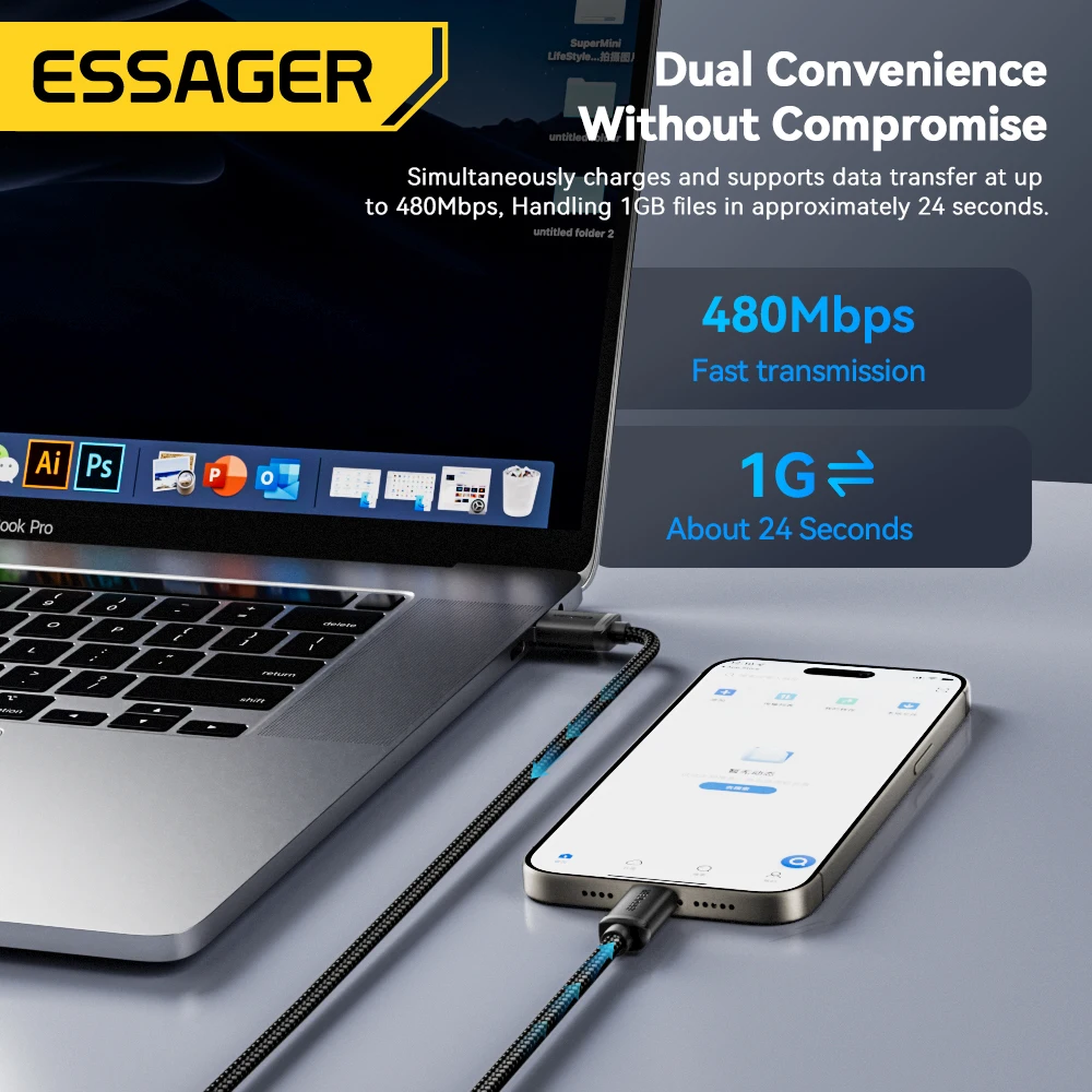 Cable USB tipo C Essager 3A para Iphone 15 Plus Huawei Mate60 P60, Cable de carga rápida, Cable de datos USB-C para Xiaomi Samsung