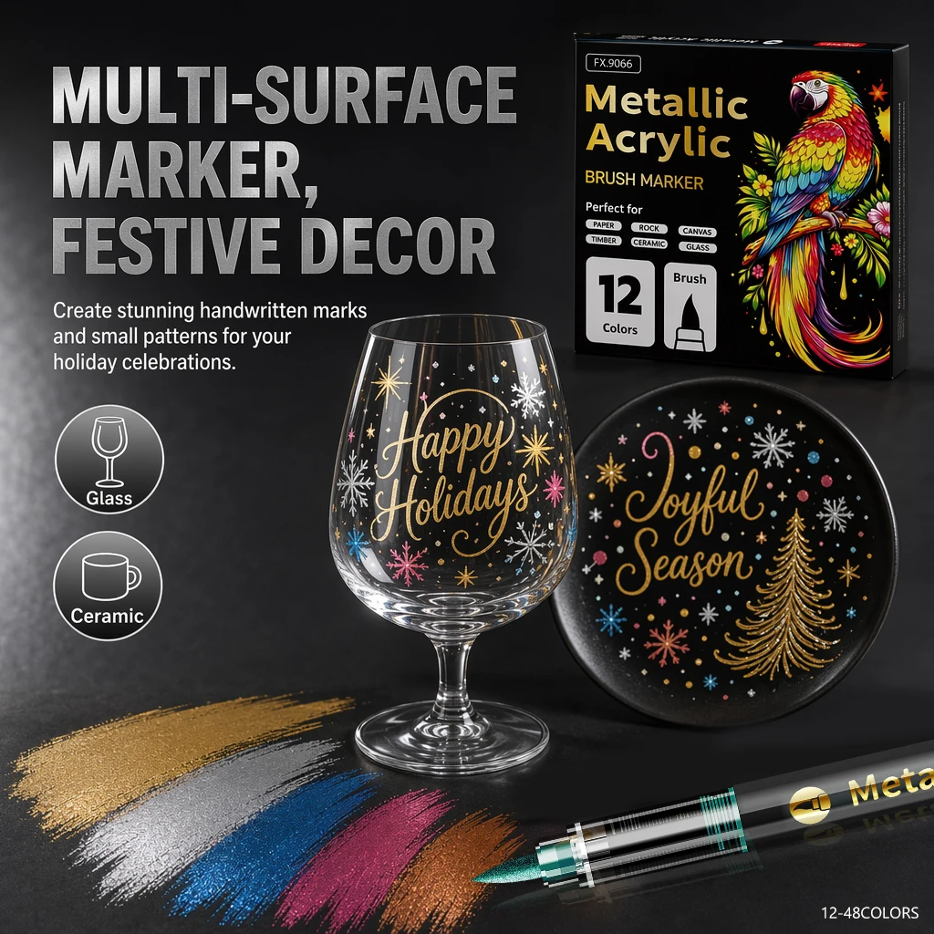 12/24/36/48 Piezas de Marcadores de Pintura Acrílica, Rotuladores Metálicos Brillantes que No Manchan, para Cerámica, Madera, Lienzo, Regalo, Decoración, Arte, Papelería