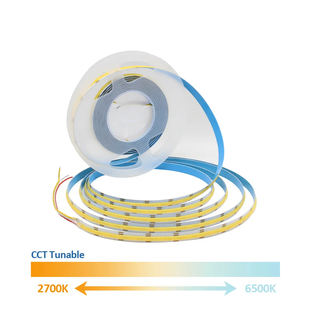 Tira de luces LED COB CCT de 12V, 24V CC, 2700K a 6500K, cinta LED que cambia de Color, cinta lineal de doble Color RA90 regulable de 5mm y 8mm de ancho