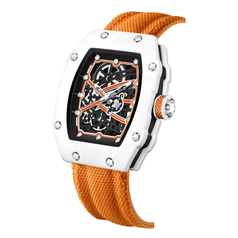 Relojes de hombre de nueva moda, reloj de cuarzo ultrafino con correa de nailon en forma de barril, reloj de pulsera masculino, reloj de esqueleto, reloj masculino.